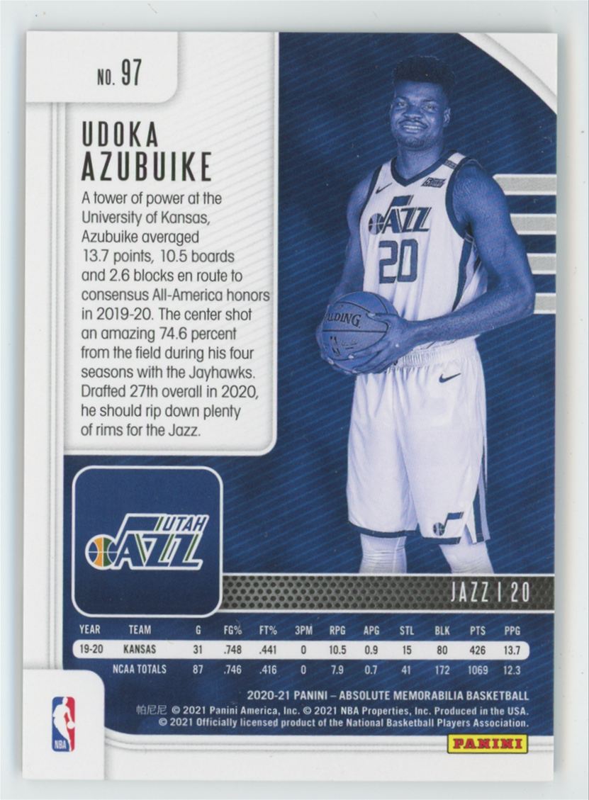 Udoka Azubuike 2020 Panini Absolute Memorabilia Red RC /199 #97 Utah Jazz