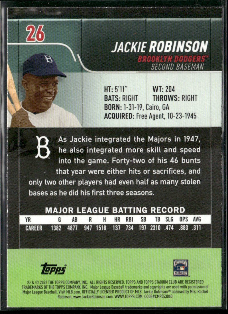 Jackie Robinson 2022 Topps Stadium Club Black Foil #26 Brooklyn Dodgers
