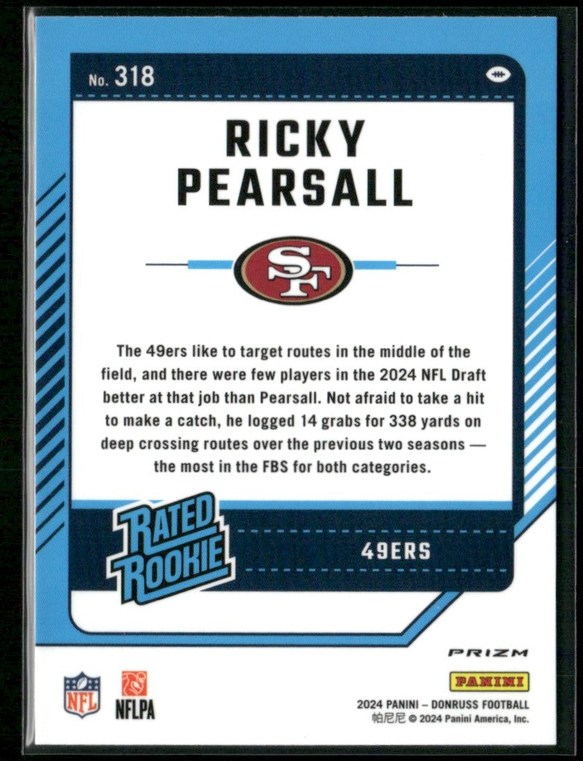 Ricky Pearsall 2024 Donruss Optic Holo Prizm RC #318 San Francisco 49ers