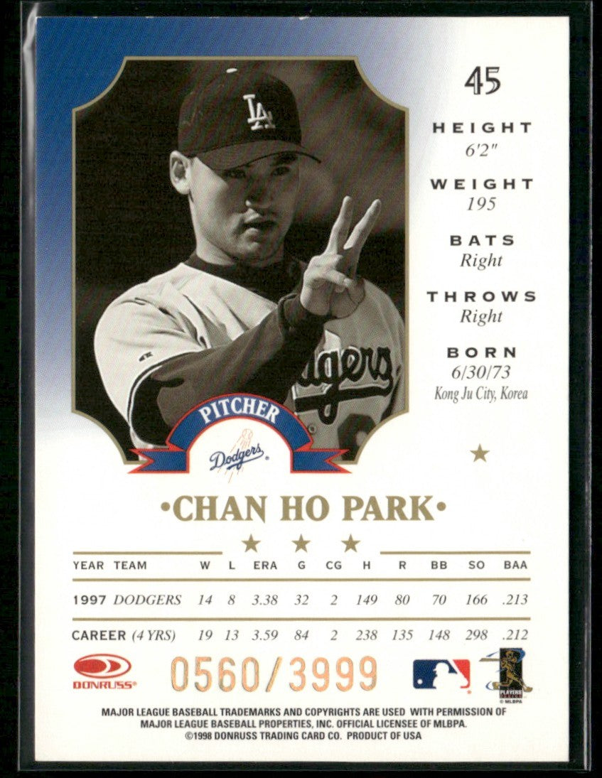 Chan Ho Park 1998 Leaf Fractal Foundations /3999 #45 Los Angeles Dodgers