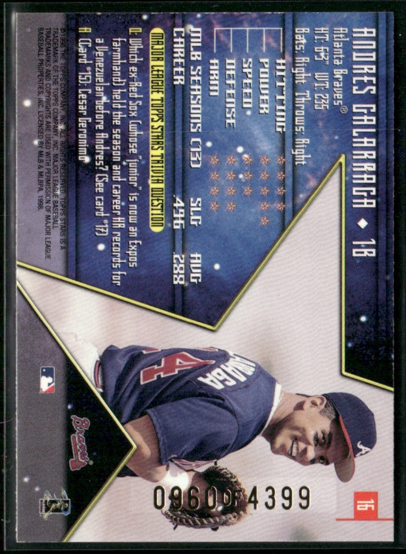 Andres Galarraga 1998 Topps Stars Silver /4399 #16 Atlanta Braves