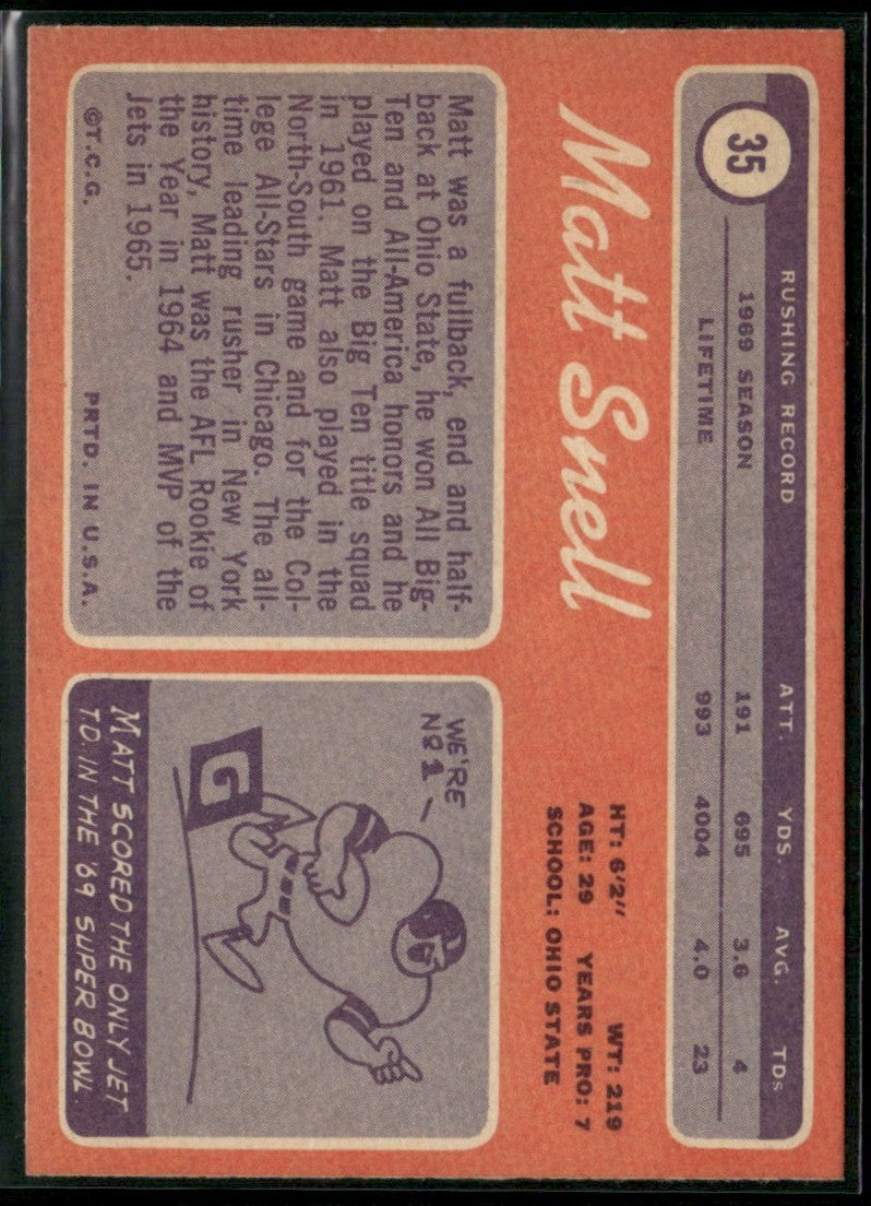 Matt Snell 1970 Topps #35 New York Jets