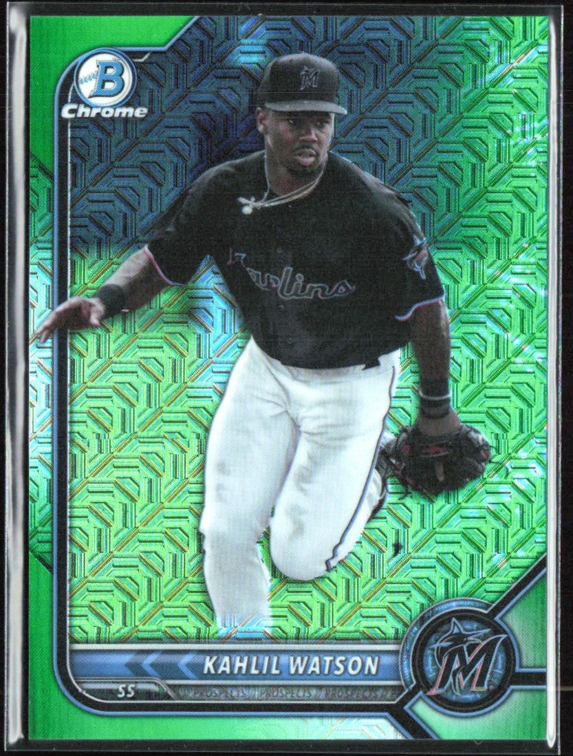 Kahlil Watson 2022 Bowman Chrome Green Mojo Refractor /99 #BCP-211 Miami Marlins