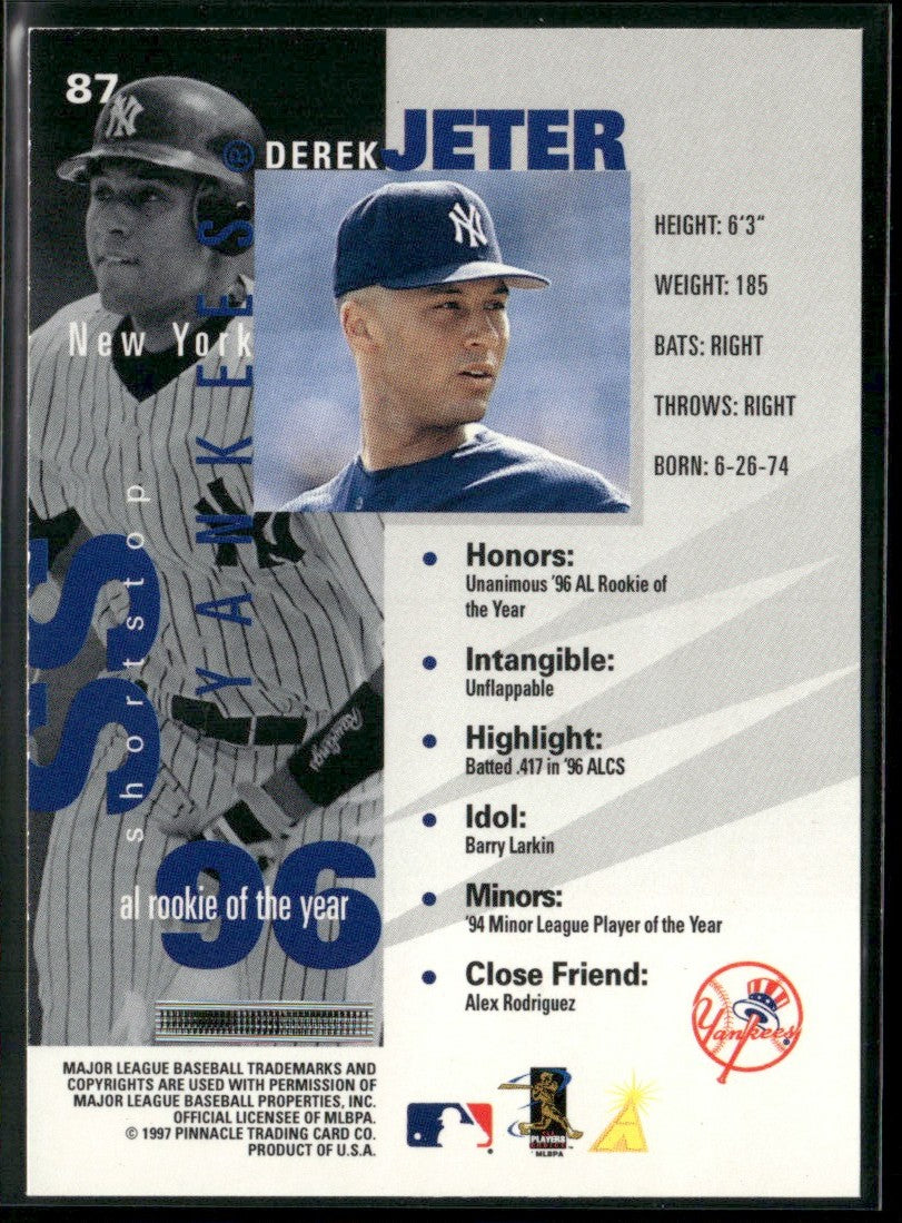 Derek Jeter 1997 Pinnacle Inside #87 New York Yankees