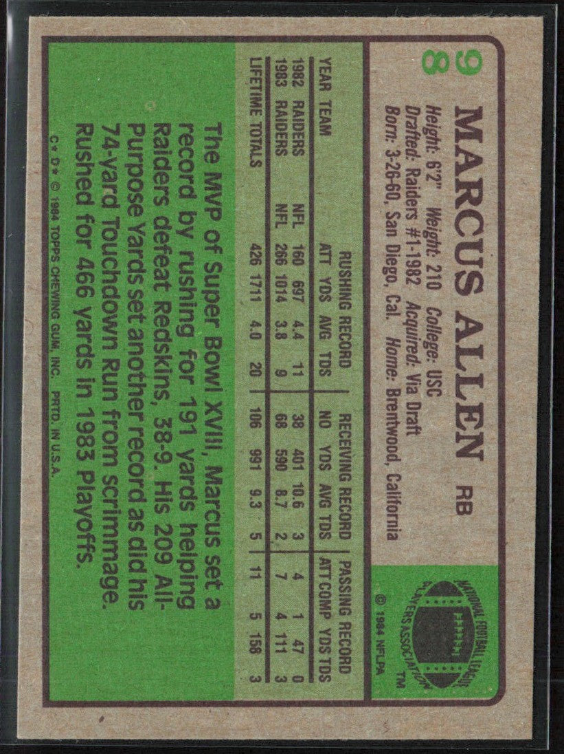 Marcus Allen 1984 Topps #98 Los Angeles Raiders