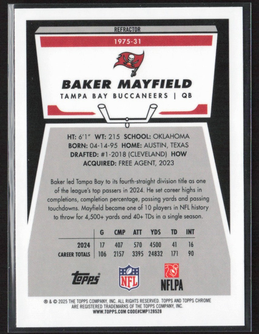 Baker Mayfield 2025 Topps Chrome Retro Refractor #1975-31 Tampa Bay Buccaneers