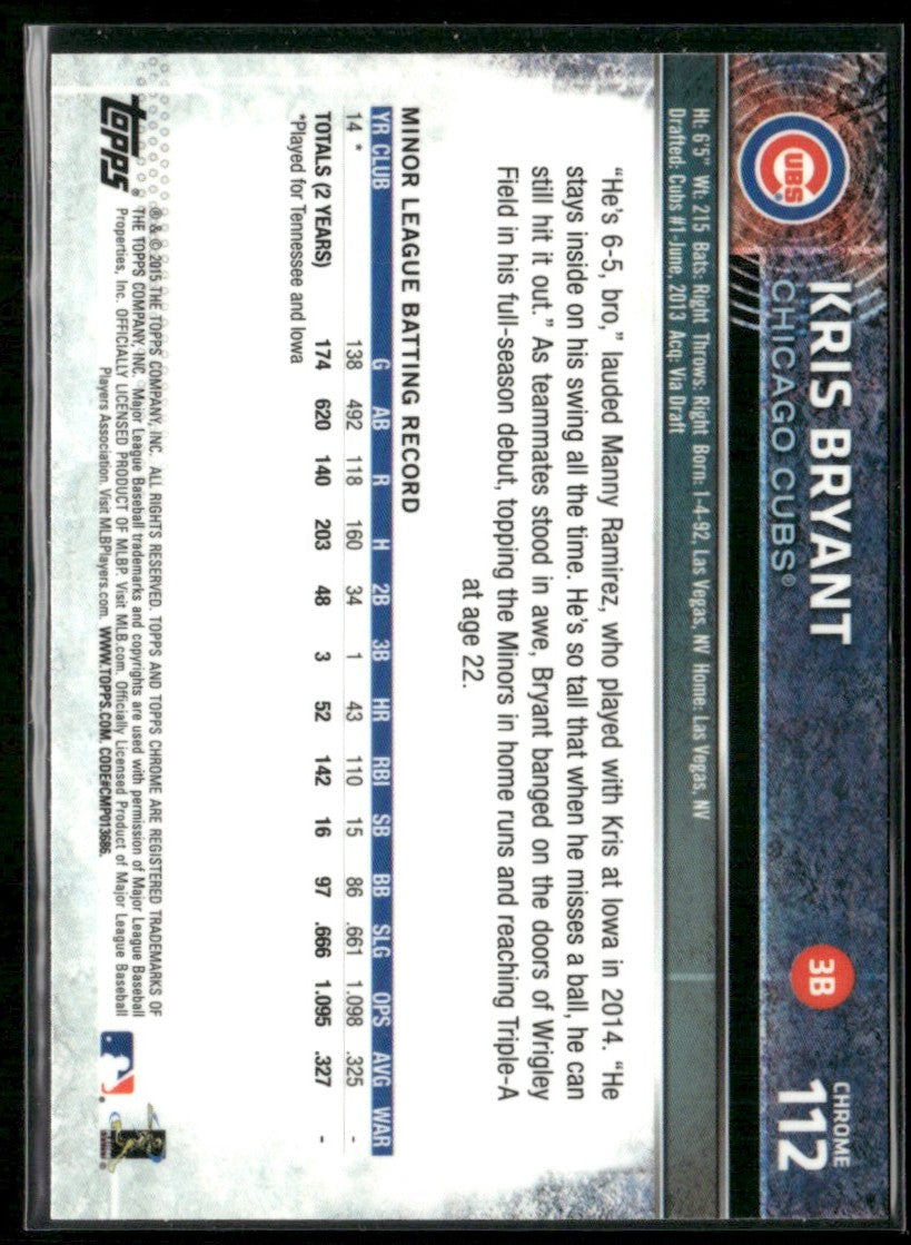 Kris Bryant 2015 Topps Chrome RC #112 Chicago Cubs