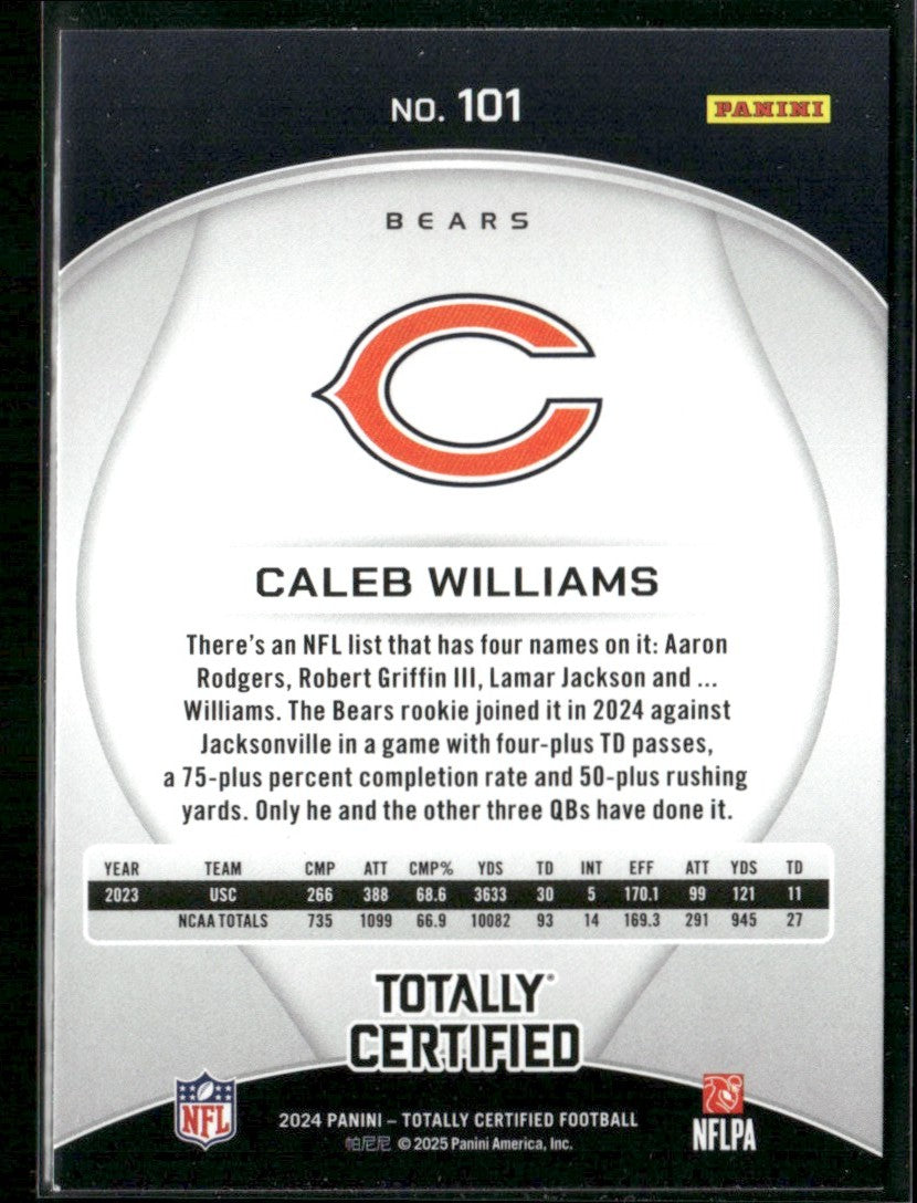 Caleb Williams 2024 Panini Totally Certified RC #101 Chicago Bears