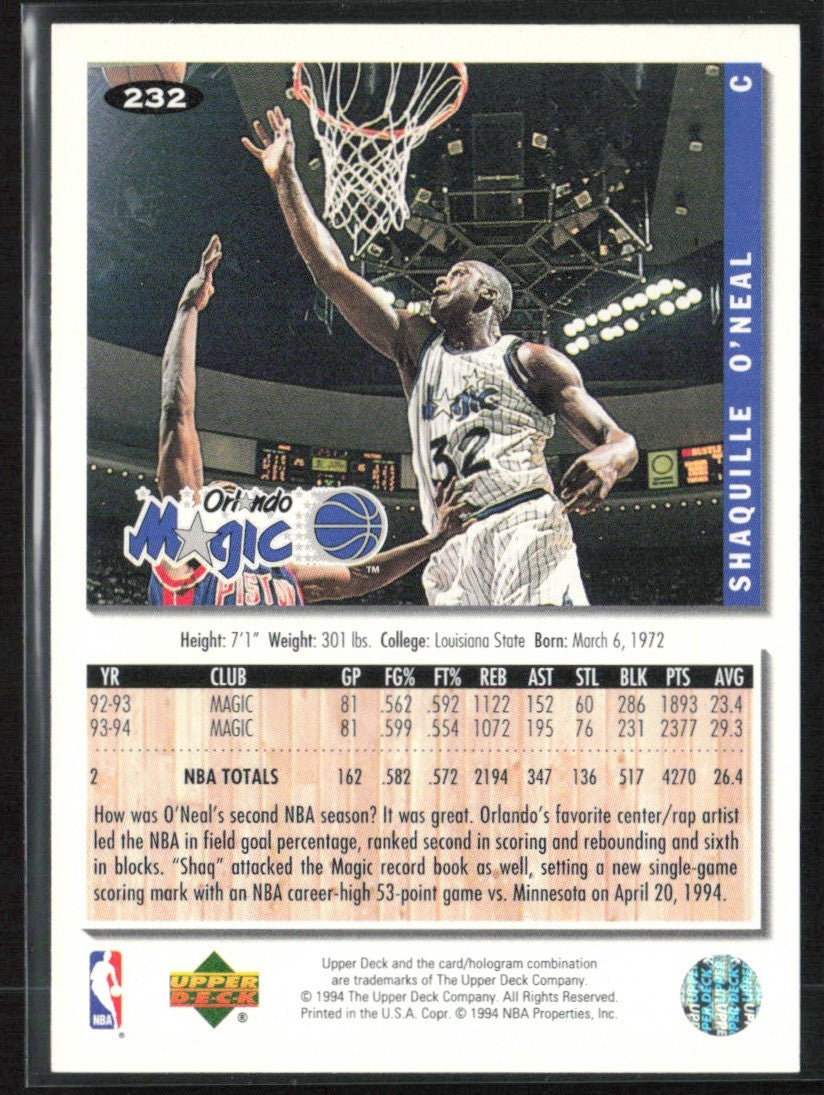 Shaquille O'Neal 1994 Collector's Choice Silver #232 Orlando Magic