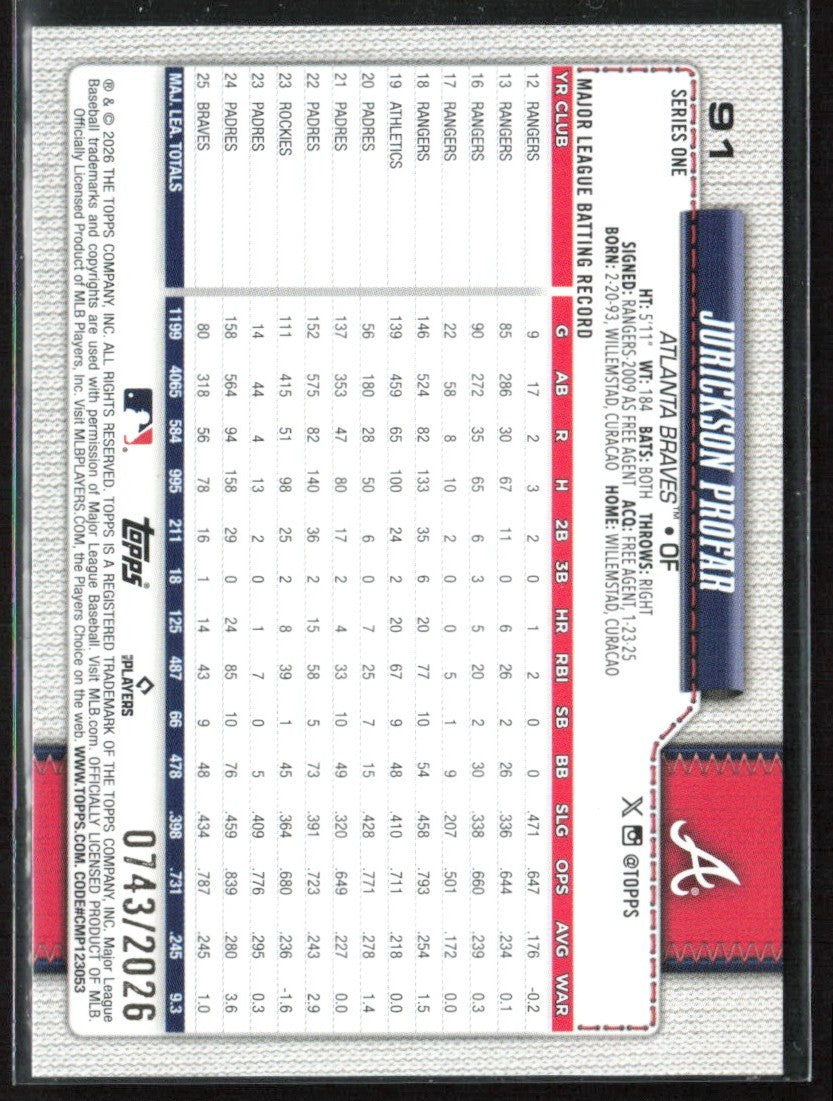 Jurickson Profar 2026 Topps Gold #91 Atlanta Braves