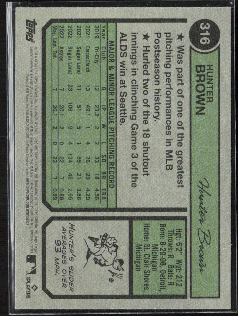 Hunter Brown 2023 Topps Heritage RC #316 Houston Astros