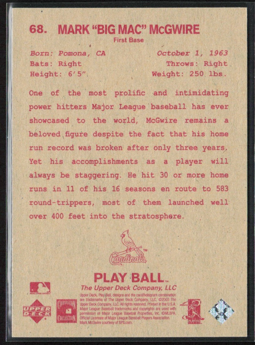 Mark McGwire 2003 Upper Deck Play Ball #68 St. Louis Cardinals