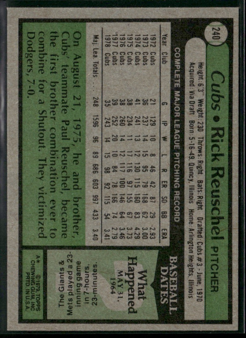 Rick Reuschel 1979 Topps #240 Chicago Cubs