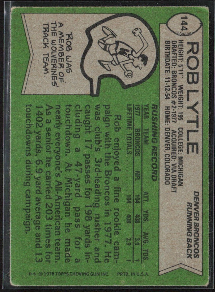 Rob Lytle 1978 Topps RC #144 Denver Broncos