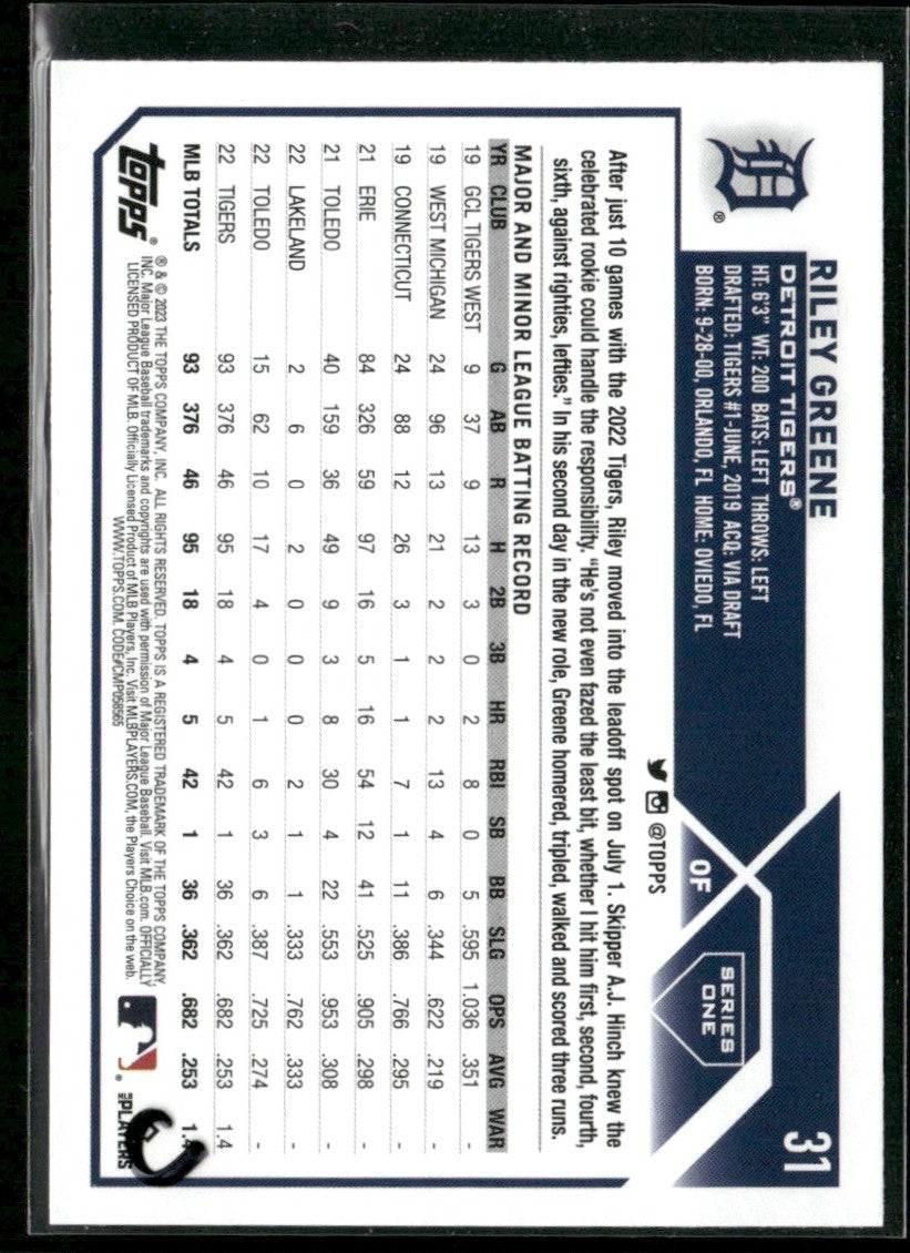 Riley Greene 2023 Topps RC #31 Detroit Tigers