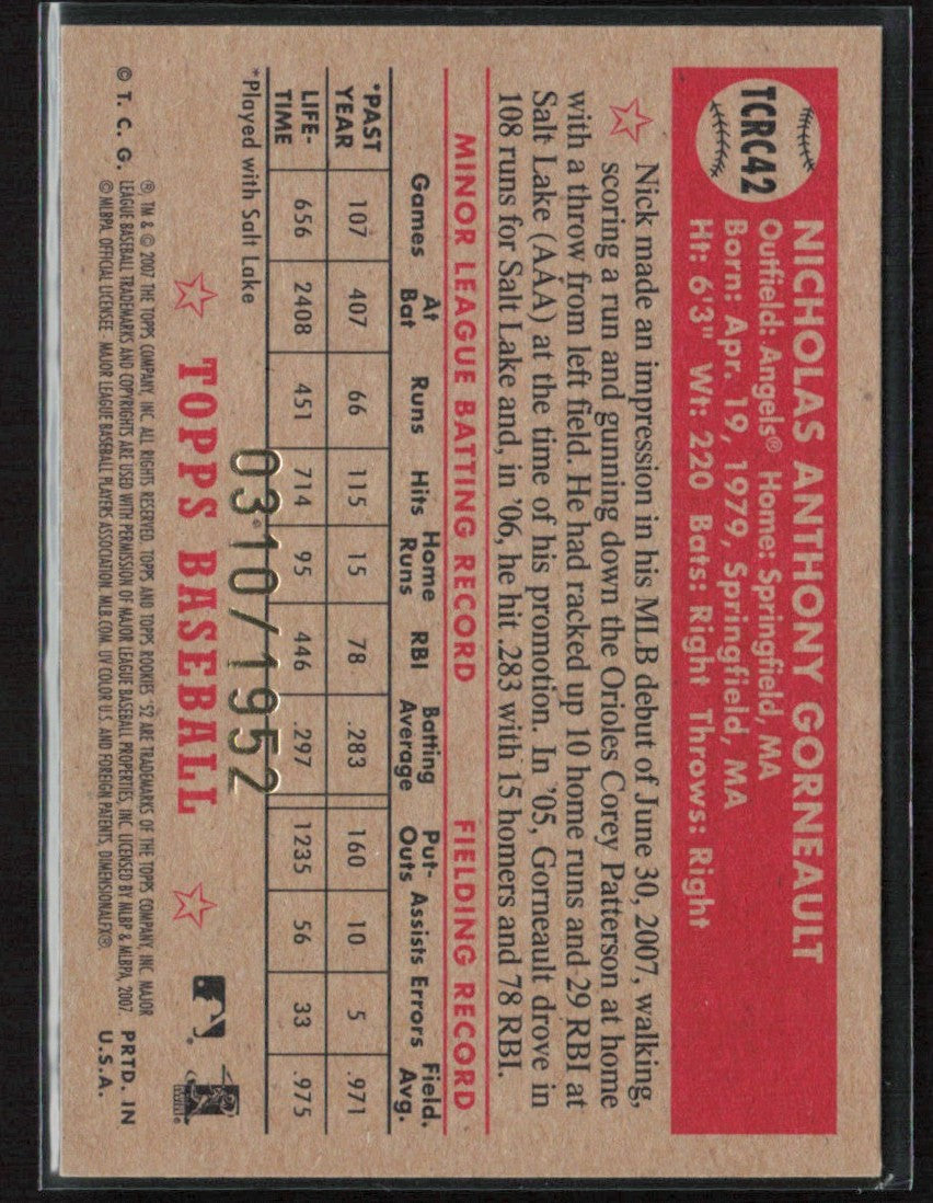 Nick Gorneault 2007 Topps Rookie 1952 Edition Chrome /1952 #TCRC42