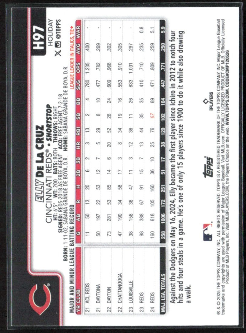 Elly De La Cruz 2025 Topps Holiday Gold Lights #H97 Cincinnati Reds