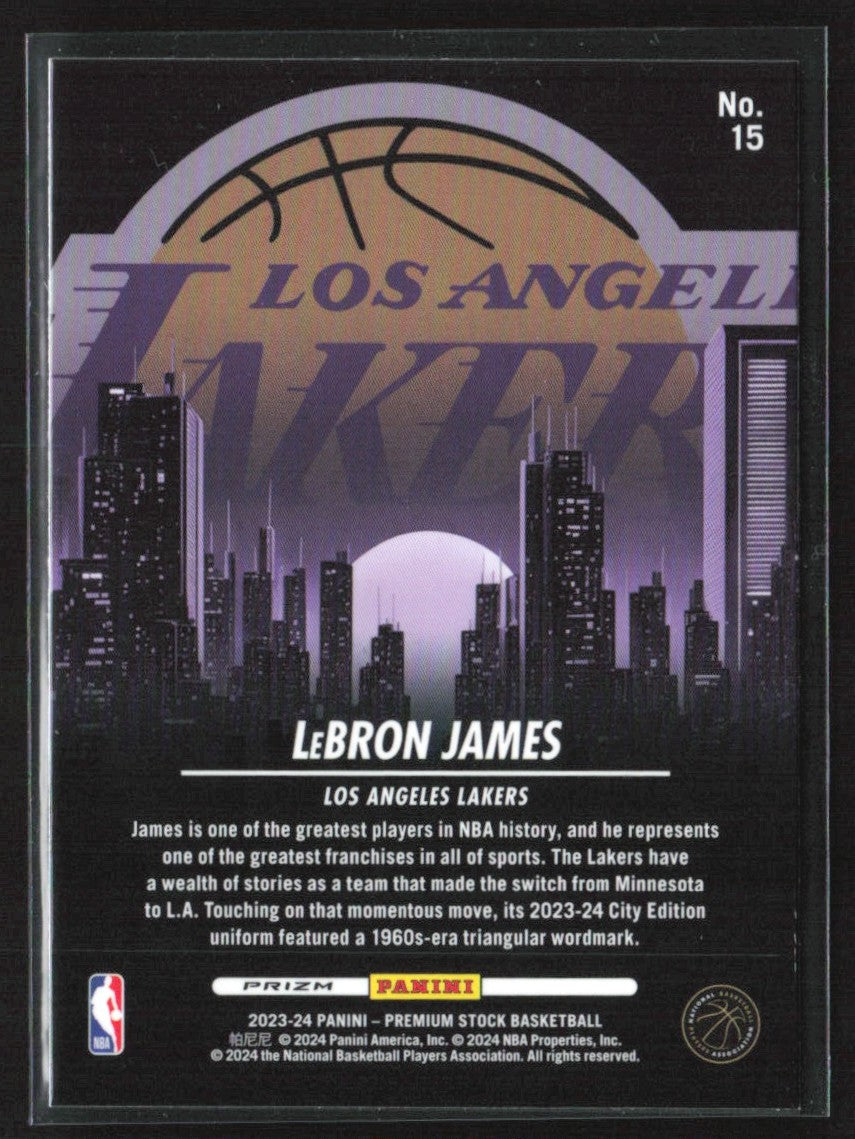 LeBron James 2023 Panini NBA Hoops Premium Stock City Edition Silver Prizm #15