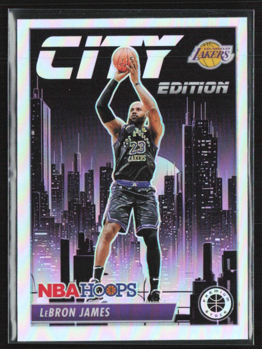 LeBron James 2023 Panini NBA Hoops Premium Stock City Edition Silver Prizm #15