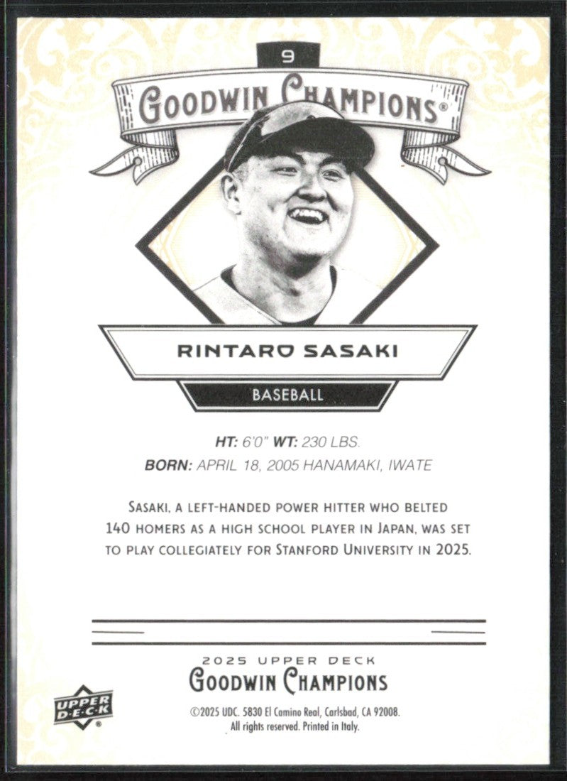 Rintaro Sasaki 2025 Upper Deck Goodwin Champions #9