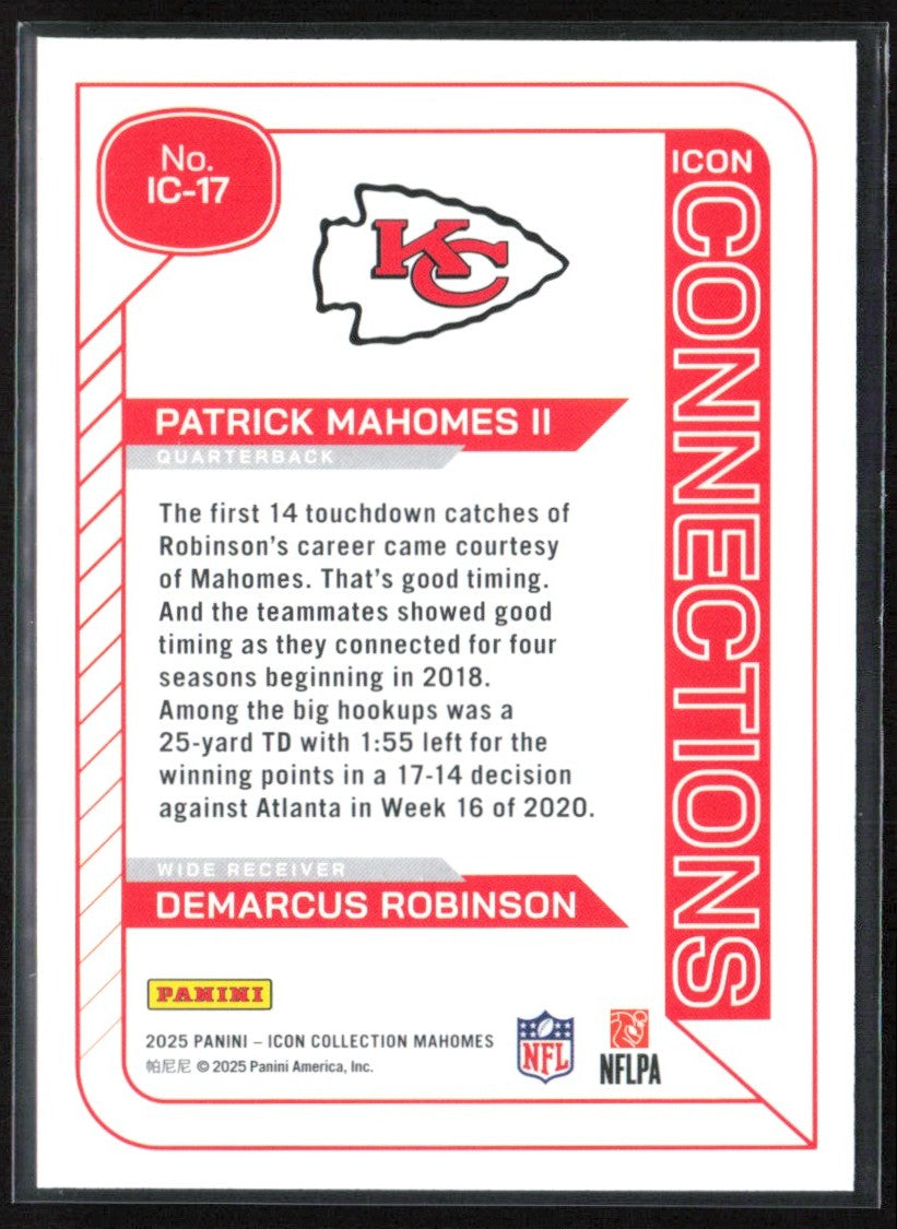Patrick Mahomes II Demarcus Robinson 2025 Panini Icon Collection Connections