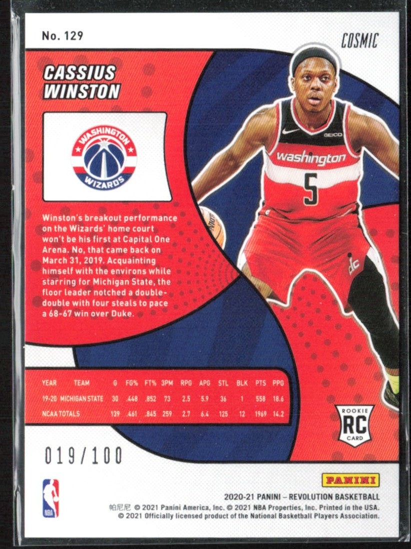 Cassius Winston 2020 Panini Revolution Cosmic RC /100 #129 Washington Wizards