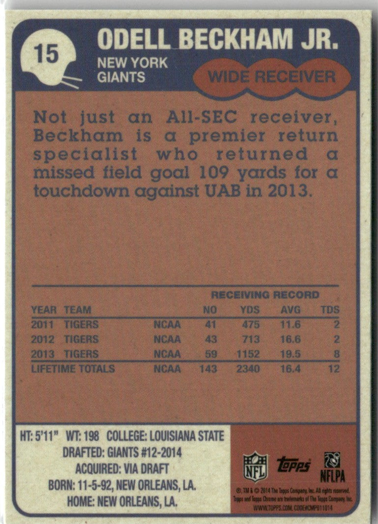 Odell Beckham Jr. 2014 Topps Chrome 1985 RC #15 New York Giants