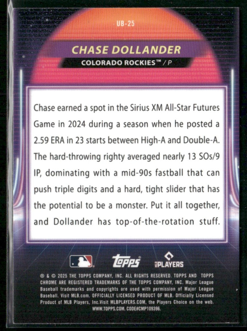 Chase Dollander 2025 Topps Chrome Cosmic Ultraviolet Beam RC #UB-25