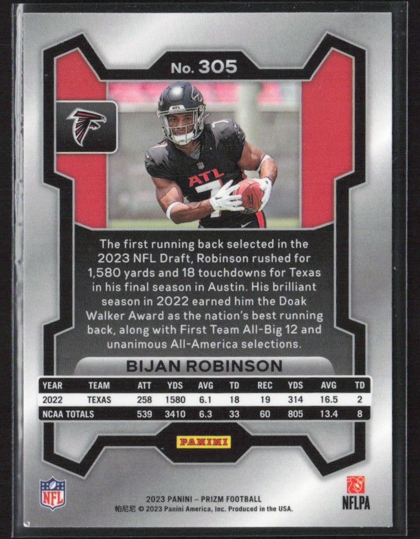 Bijan Robinson 2023 Panini Prizm RC #305 Atlanta Falcons