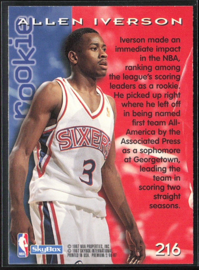 Allen Iverson 1996 SkyBox Premium RC #216 Philadelphia 76ers