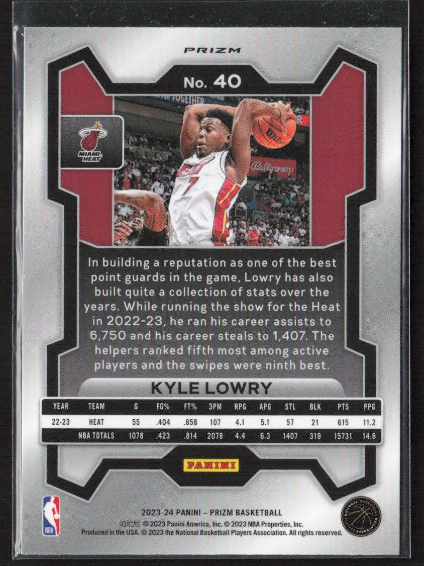 Kyle Lowry 2023 Panini Prizm Blue Green Yellow #40 Miami Heat