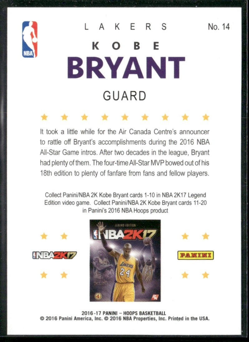 Kobe Bryant 2016 NBA Hoops 2K17 #14 Los Angeles Lakers
