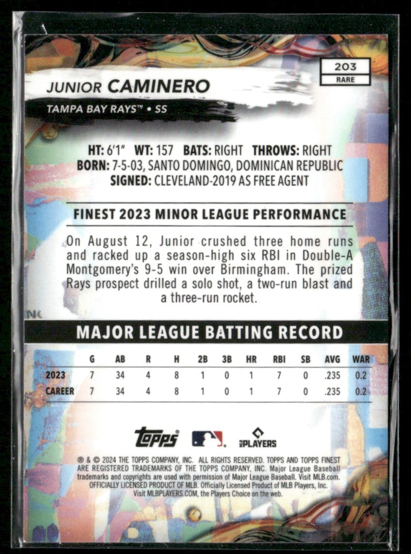 Junior Caminero 2024 Topps Finest RC #203 Tampa Bay Rays