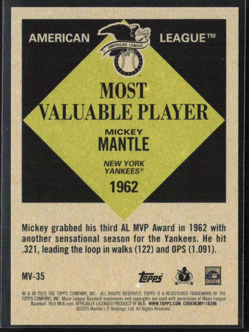 Mickey Mantle 2025 Topps Most Valuable Player #MV-35 New York Yankees