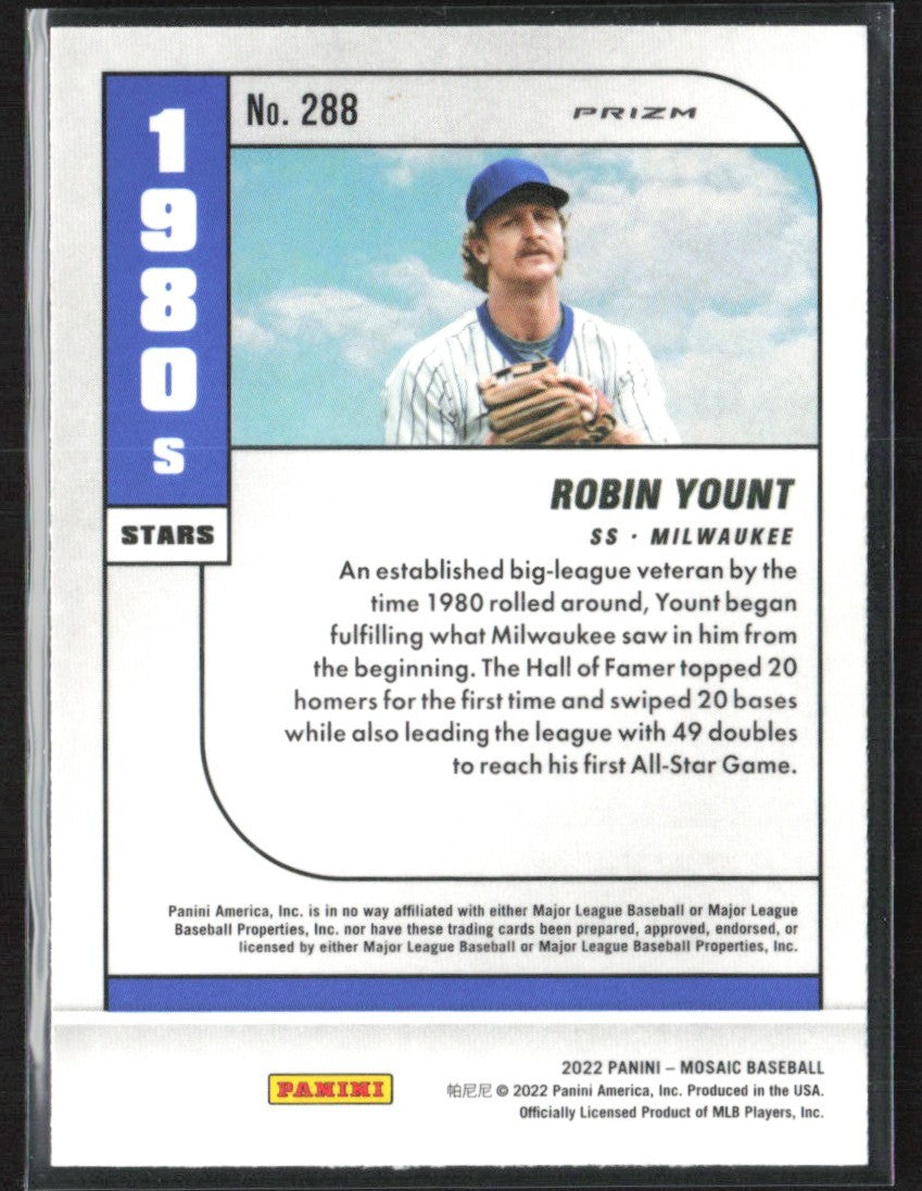Robin Yount 2022 Panini Mosaic 1980's Stars Blue Camo Prizm #288