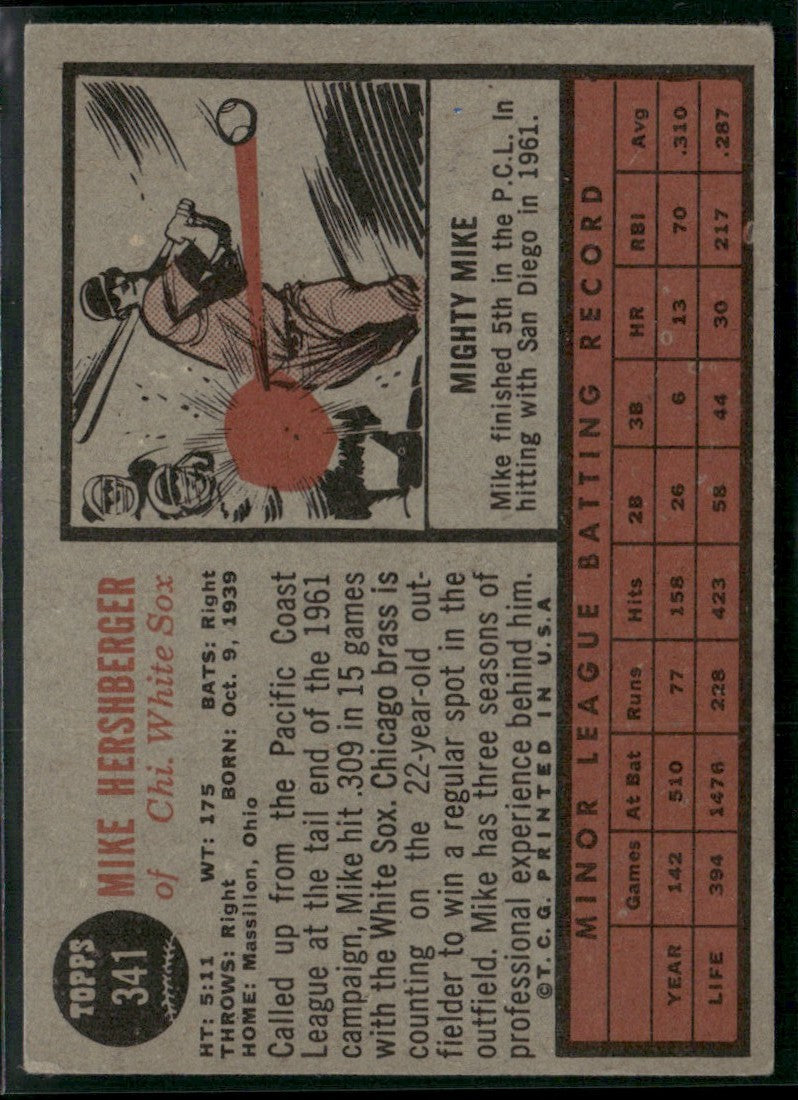 Mike Hershberger 1962 Topps RC #341 Chicago White Sox