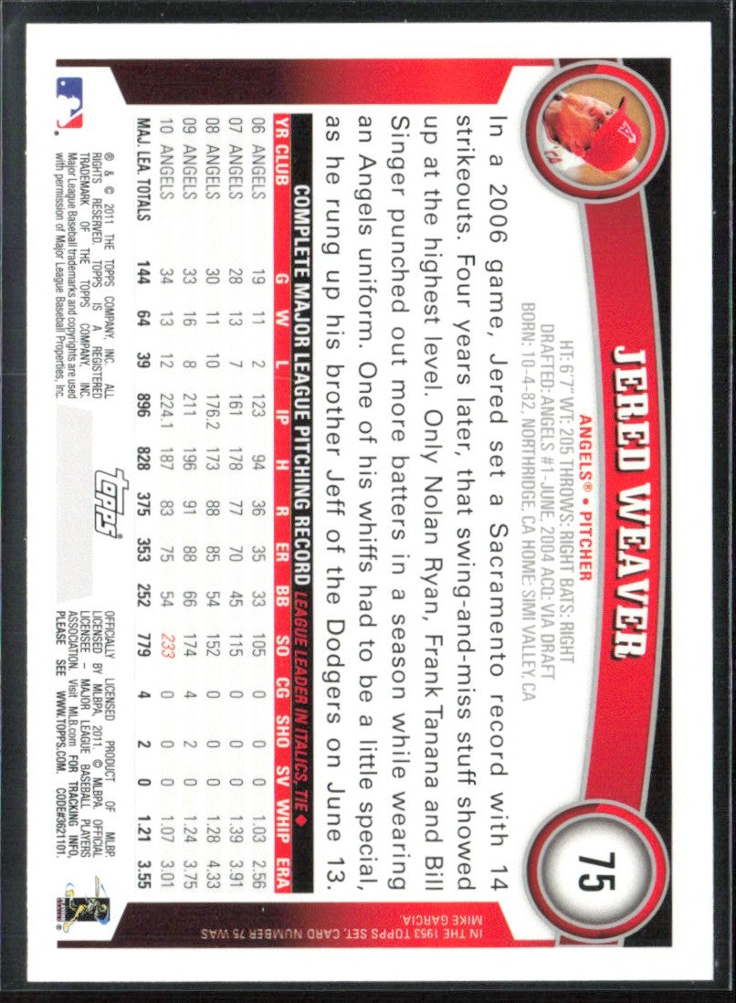 Jered Weaver 2011 Topps Diamond Anniversary #75 Los Angeles Angels