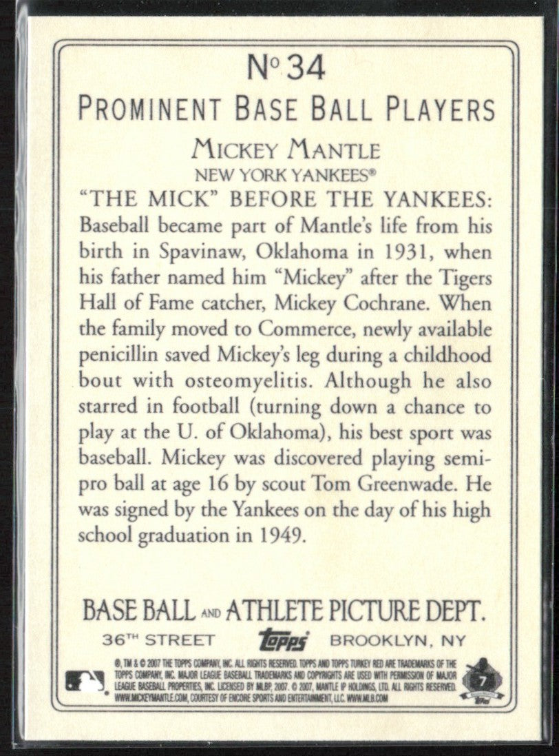 Mickey Mantle 2007 Topps Turkey Red #34 New York Yankees
