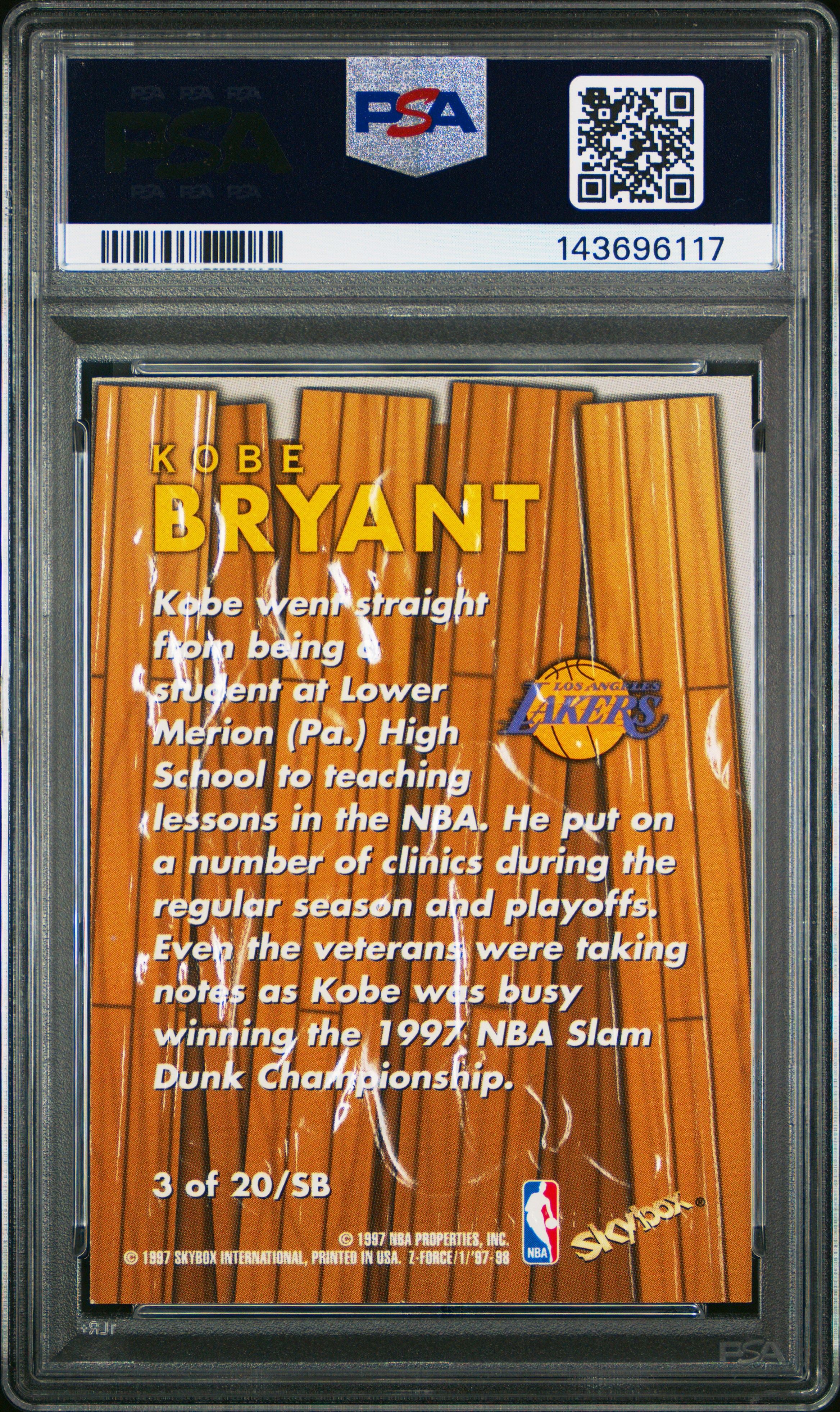 Kobe Bryant 1997 Skybox Z-Force Super Boss psa 8 #3 Los Angeles Lakers