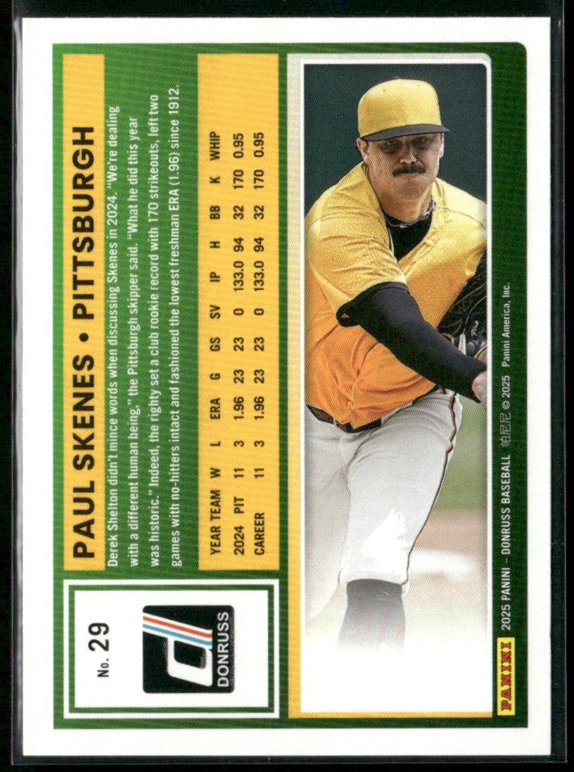 Paul Skenes 2025 Panini Donruss #29 Pittsburgh Pirates