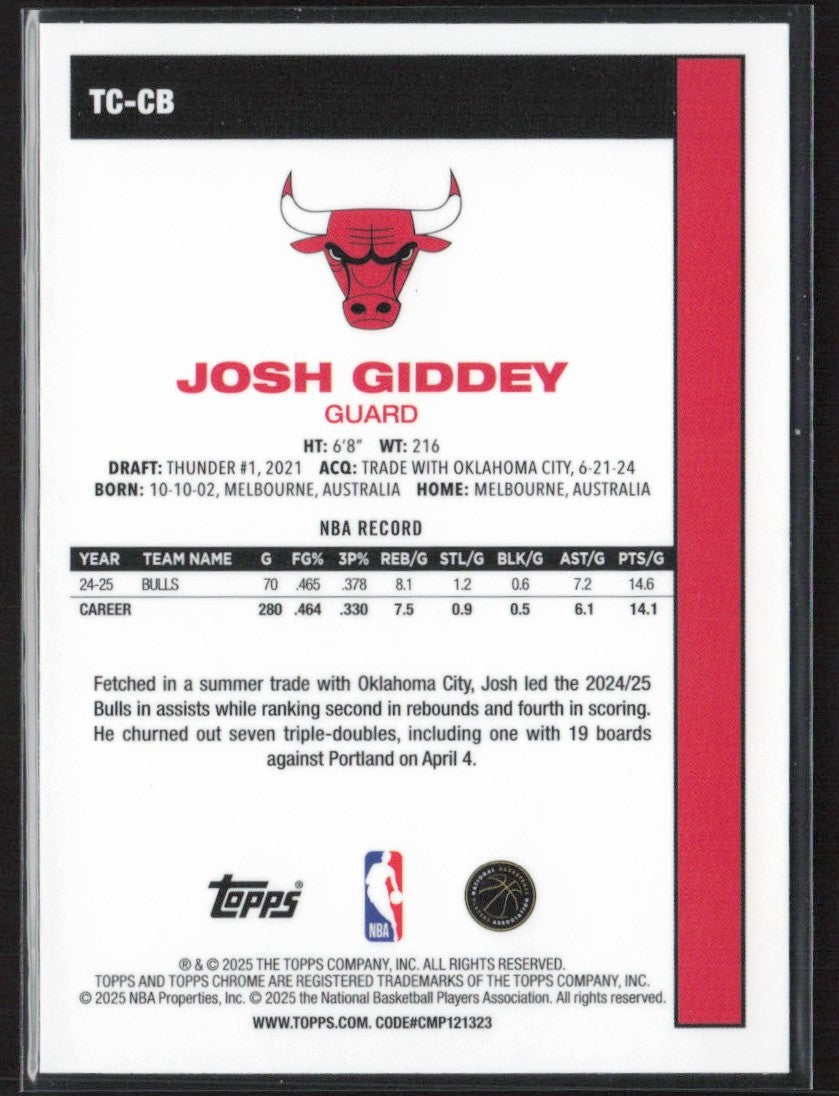 Josh Giddey 2025 Topps 1980-81 Chrome Silver Pack Mojo #TC-CB Chicago Bulls