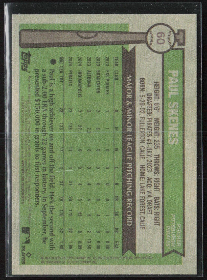 Paul Skenes 2025 Topps Heritage #60 Pittsburgh Pirates