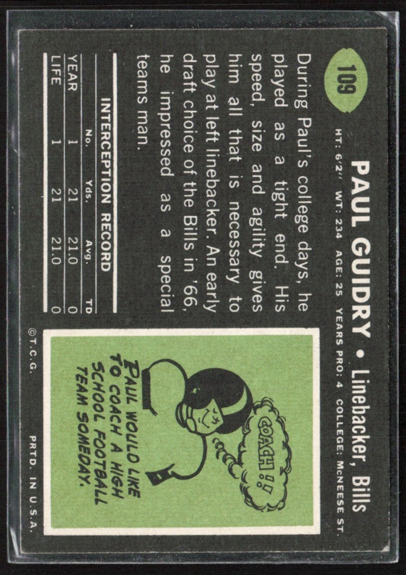 Paul Guidry 1969 Topps RC #109 Buffalo Bills