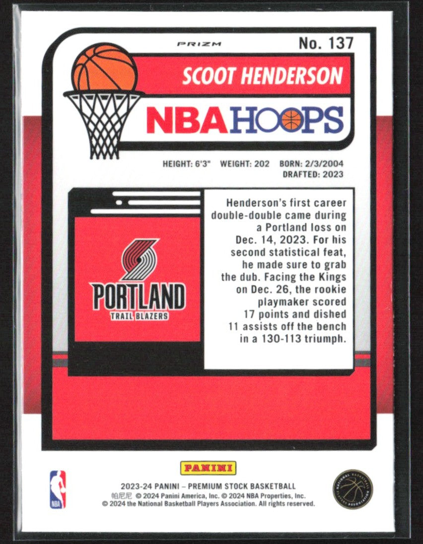 Scoot Henderson 2023 Panini NBA Hoops Premium Stock Ice Prizm RC #137