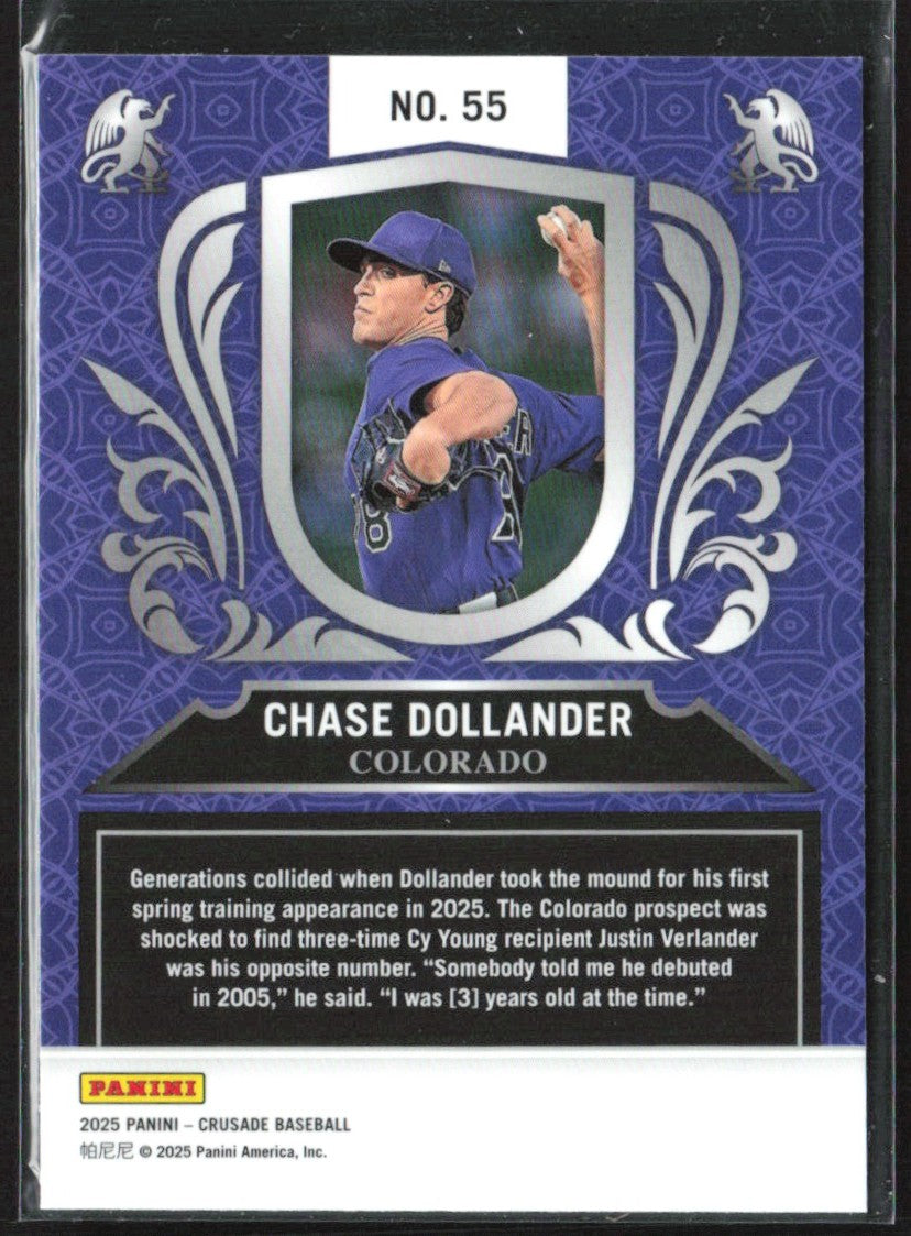 Chase Dollander 2025 Panini Crusade Blue Cracked Ice RC #55 Colorado Rockies