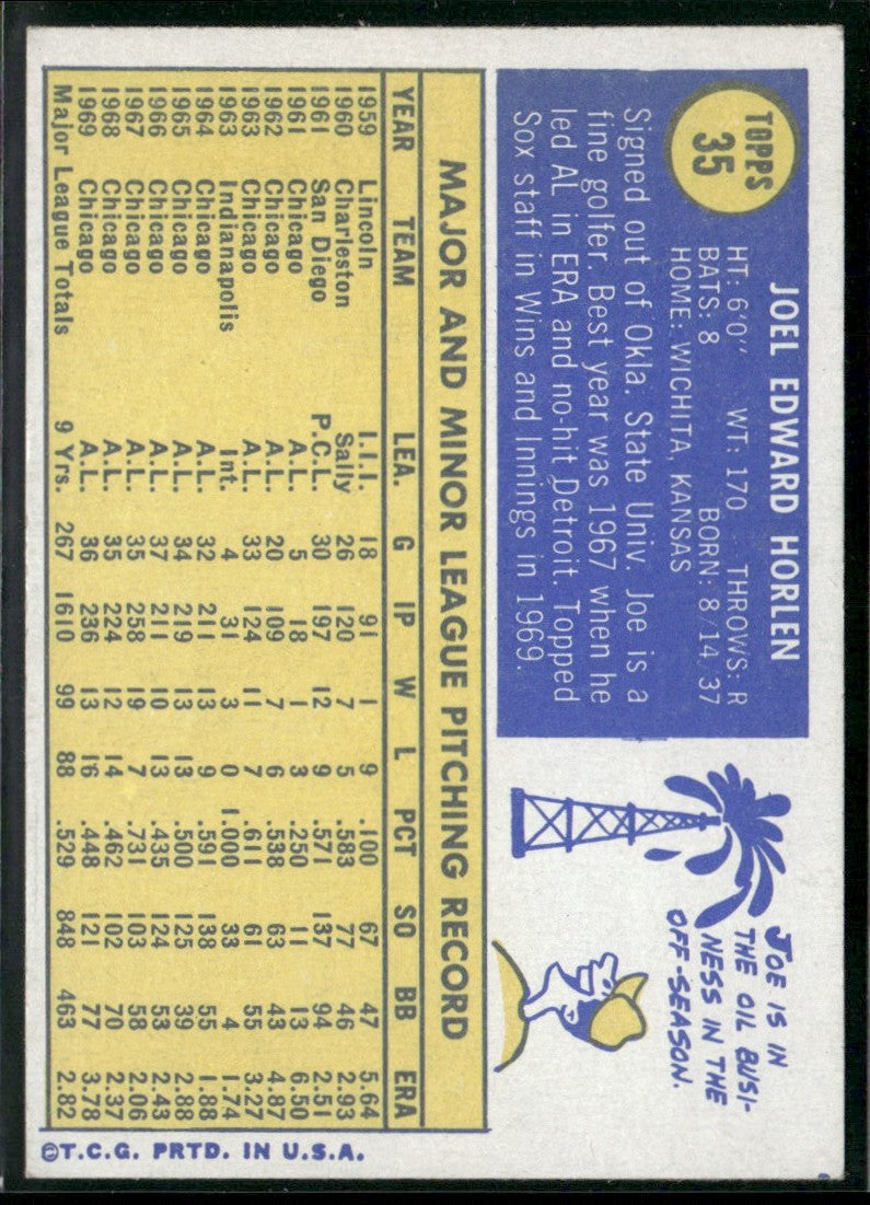 Joe Horlen 1970 Topps #35 Chicago White Sox