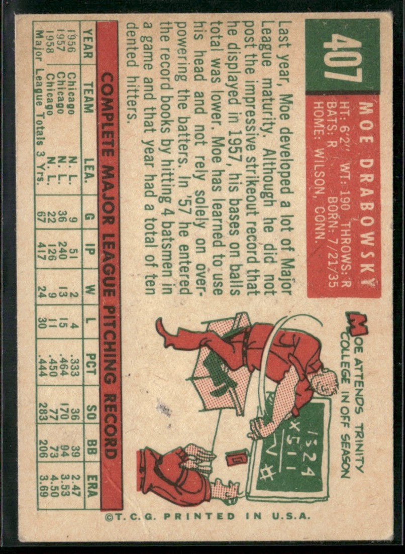 Moe Drabowsky 1959 Topps #407 Chicago Cubs