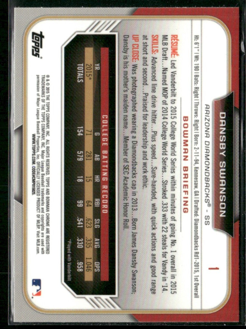 Dansby Swanson 2015 Bowman Draft Picks & Prospects Chrome 1st #1