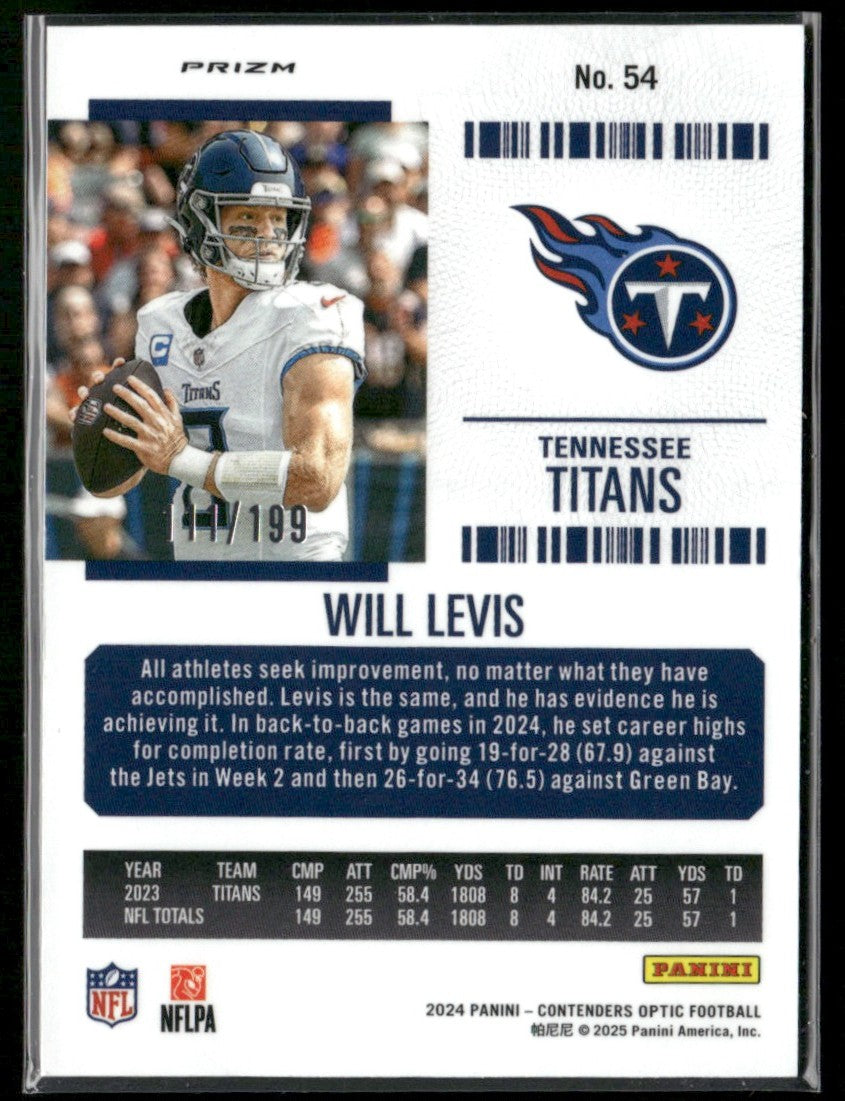 Will Levis 2024 Panini Contenders Optic Season Ticket Red /199 #54