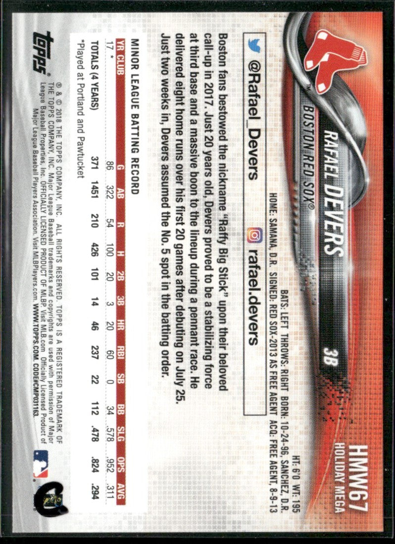 Rafael Devers 2018 Topps Holiday RC #HMW67 Boston Red Sox